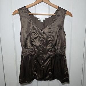 Banana Republic 2010 Women's 100% Silk Y2K Babydoll Top Size S Mocha Brown